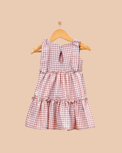 Dusty Rose Check Tiered Frock