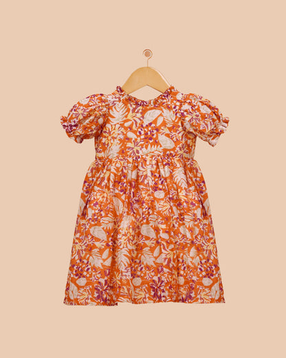 Tangerine Garden Puff Sleeve Frock