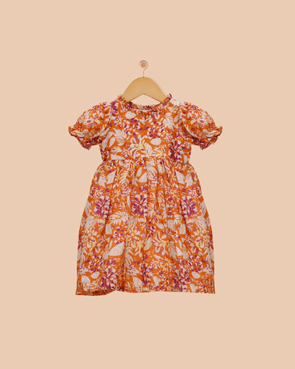 Tangerine Garden Puff Sleeve Frock