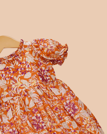 Tangerine Garden Puff Sleeve Frock