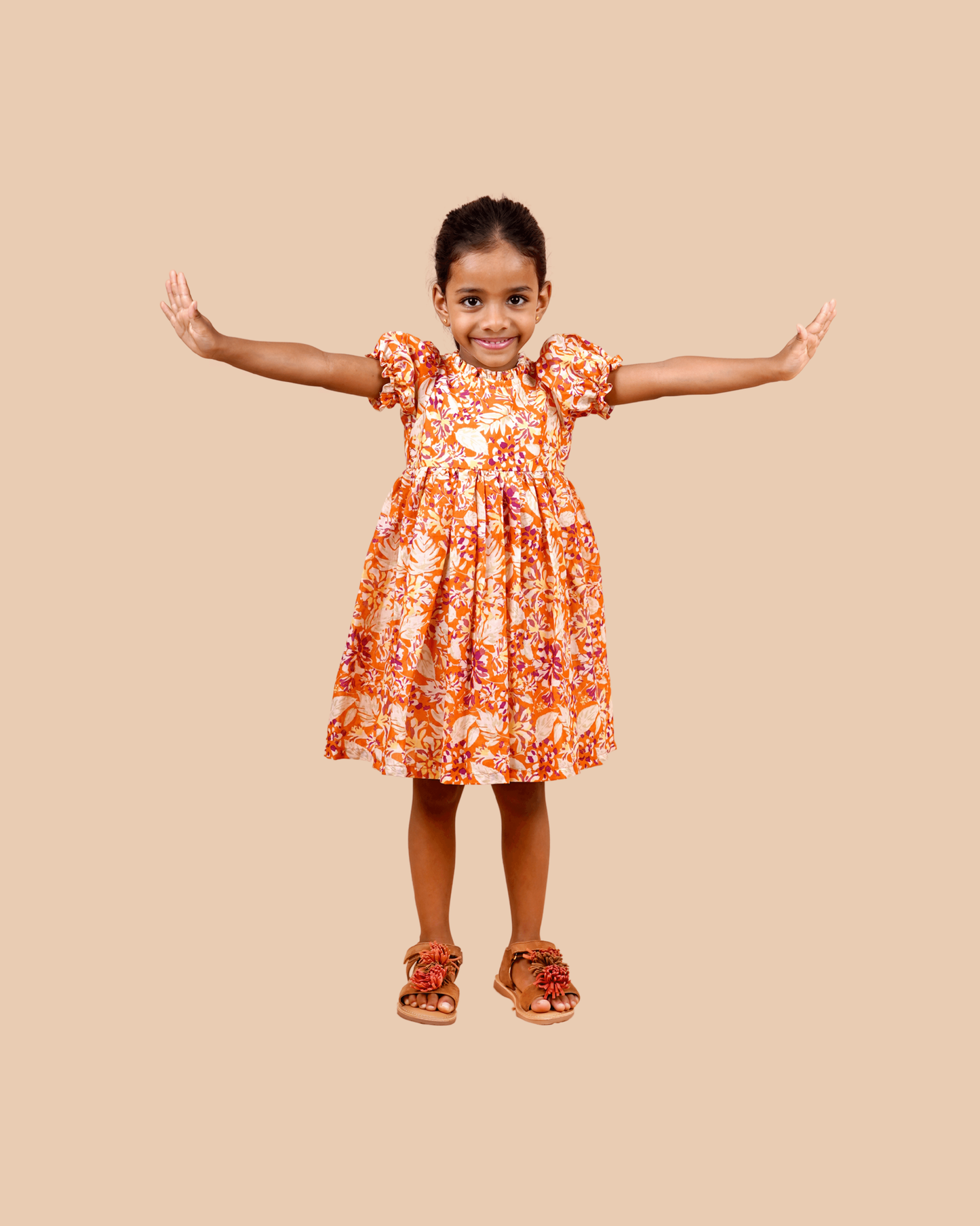 Tangerine Garden Puff Sleeve Frock