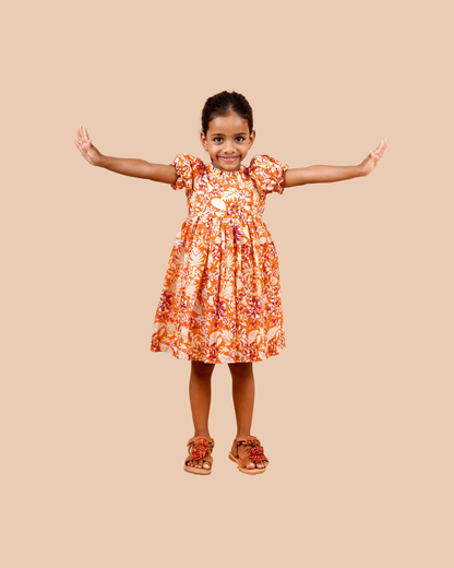 Tangerine Garden Puff Sleeve Frock
