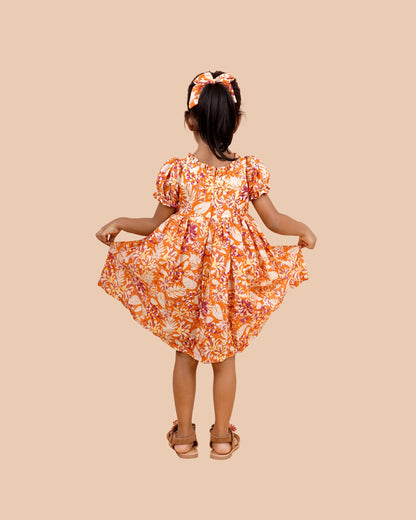 Tangerine Garden Puff Sleeve Frock