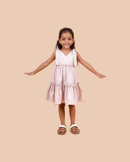 Dusty Rose Check Tiered Frock