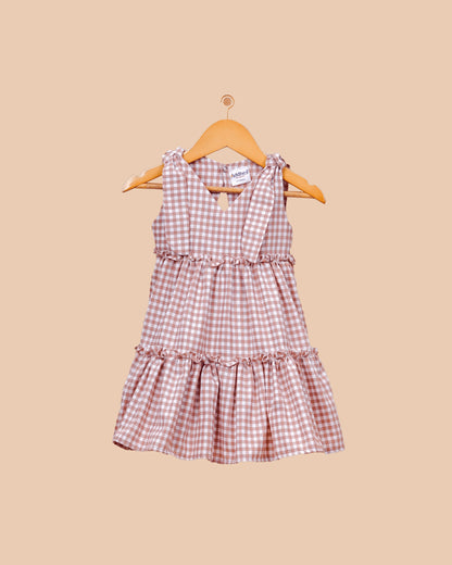 Dusty Rose Check Tiered Frock